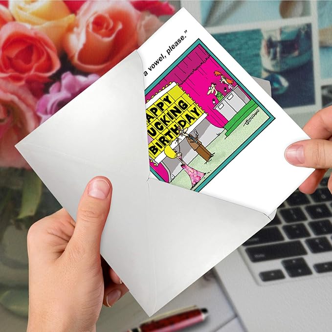NobleWorks - 1 Happy Birthday Card Funny - Cartoon Humor for Birthdays, Stationery Joke (Buyer Discretion Advised) - Spell It Out 4366