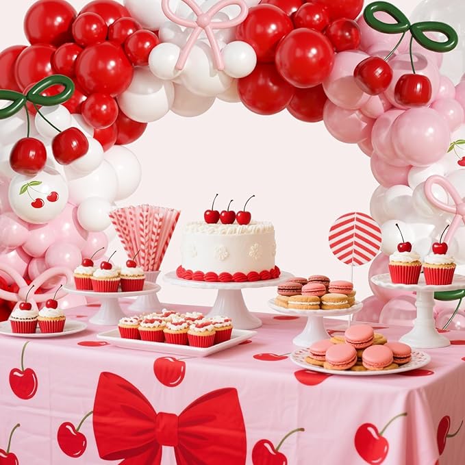 JOGAMS 181Pcs Cherry Balloon Arch Garland Kit, Cherry Party Decorations with Clear Green Pink 260 Balloons for Cherry On Top Baby Shower Birthday Bridal Shower Wedding Galentine's Valentine's Day