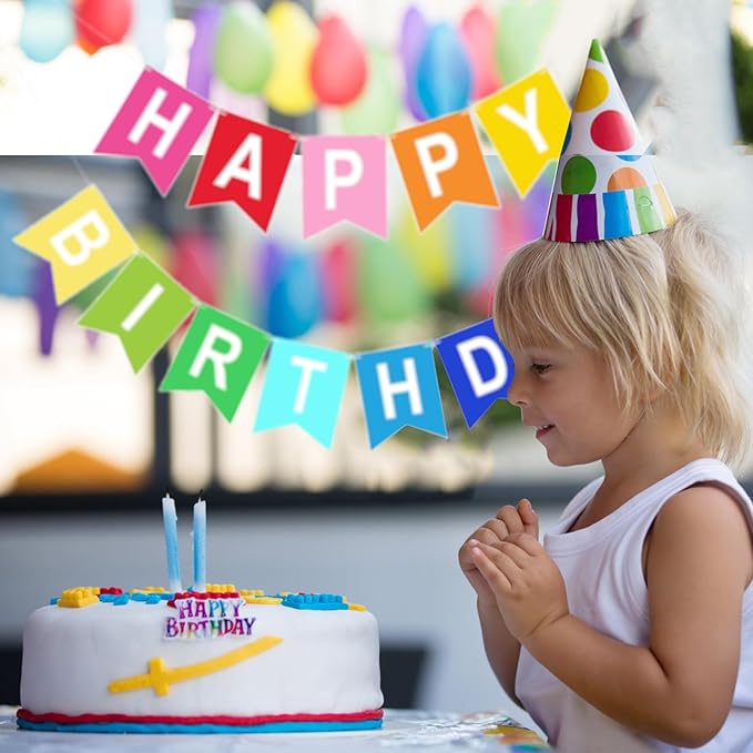 Happy Birthday Banner, Multicolors Birthday Party Banner Assembled Garland Bunting Flags Women Men Girl Boy Party Hanging Decorations Indoor/Outdoor Supplies