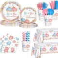194 PCS Pumpkin Gender Reveal Decorations Pumpkin Paper Plates Cups and Napkins Sets He or She Baby Gender Reveal Party Supplies Disposable Tableware Set with Tablecloth Serves 24 Guests