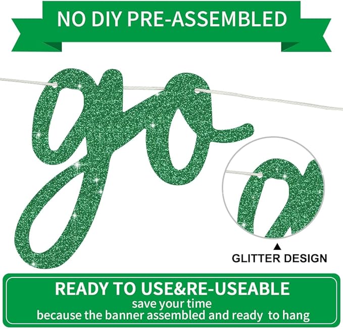 BEISHIDA Go Shawty It's Your Birthday Banner NO DIY Hip Hop Theme Happy Birthday Banner Pre-Strung Rap Theme Happy Birthday Sign for Man Women birthday Party Supply Glitter Green