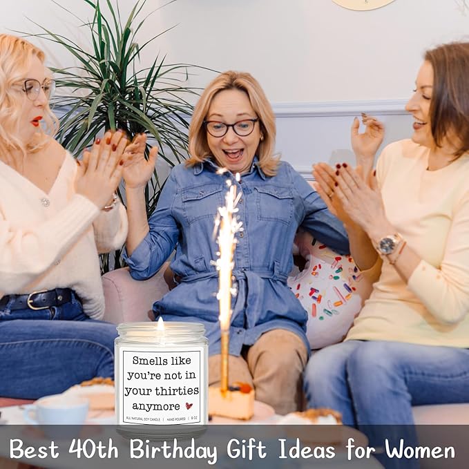 40th Birthday Gifts for Women Men, 40th Birthday Decorations Gifts for Women Men, 40 Year Old Birthdays, Lavender Scented Candle, 7oz