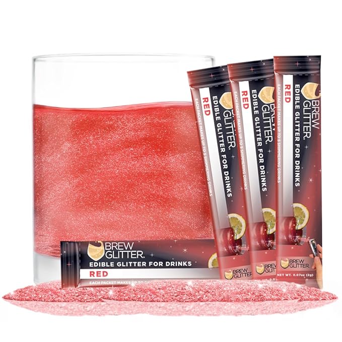 Brew Glitter Red Edible Drink Glitter 4 x 2g Packets for Cocktails, Beer, Wine & Beverages