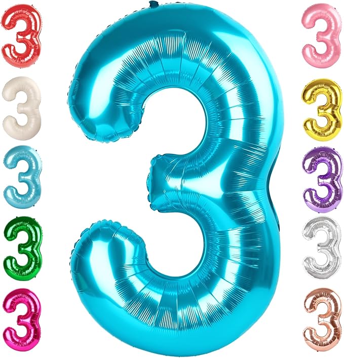 Numbers Balloon 3, 40 Inch Large Light Blue Balloon for Three Year Old Birthday Decor, 3 13 30 31 Birthday Party Decorations for Wedding Supplies