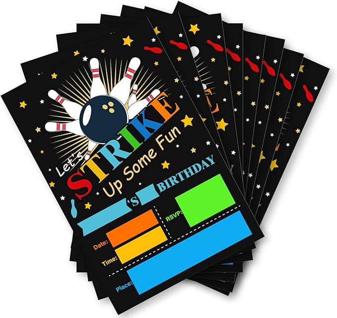 Soiceu Bowling Birthday Invitations Let's Strike Up Some Fun Bowling Invites with Envelopes Set of 20 Birthday Party Invitations