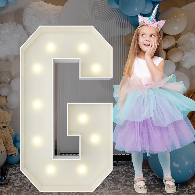 3FT Marquee Light Up Letters, Large Marquee Letters, Pre-cut Foam Board Letter G for Engagement Wedding Decorations Birthday Party Backdrop Decor, Balloon Arch Kit