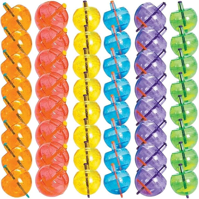 Fun Express Plastic Neon Spin Tops with Glitter - 48 Pieces