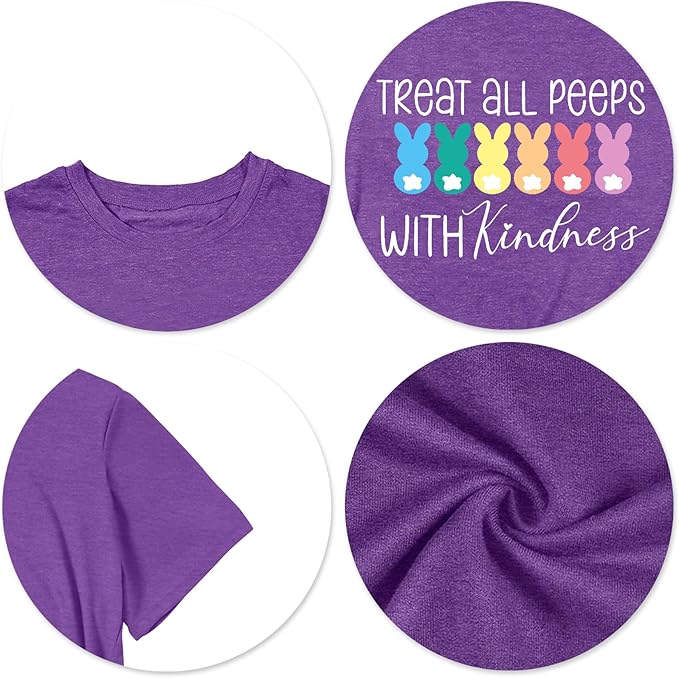 LAZYCHILD Women Easter Teacher Shirts: Funny Treat All with Kindness T-Shirt Bunny Rabbit Tee Tops