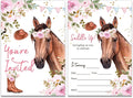 Soiceu Floral Horse Birthday Party Invitations with Envelopes Set of 20 Girl Saddle Up Watercolor Cowgirl Horse Invitations Invites Fill in Blank