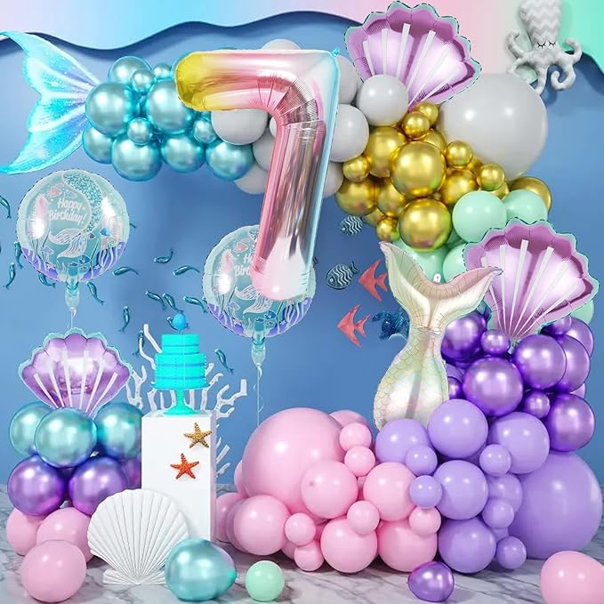 Mermaid Birthday Decorations Mermaid Balloons - Number 7 Balloons for Girls Under The Sea Mermaid Theme Baby Shower Birthday Favors