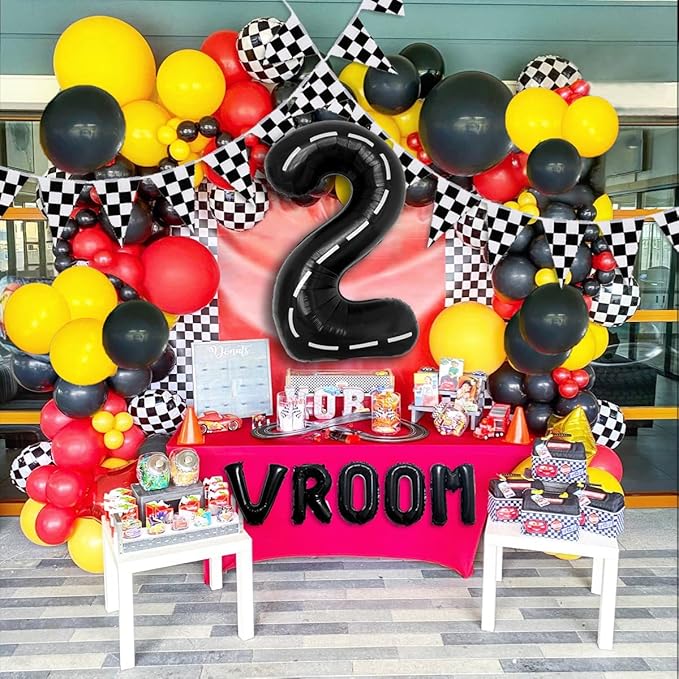 134pcs Balloons Race Car Birthday Party Supplies Decorations for Boys - Racing car Theme Party Supplies Happy Birthday Racecar Number Balloons Garland Kit Vroom Birthday Party Decorations