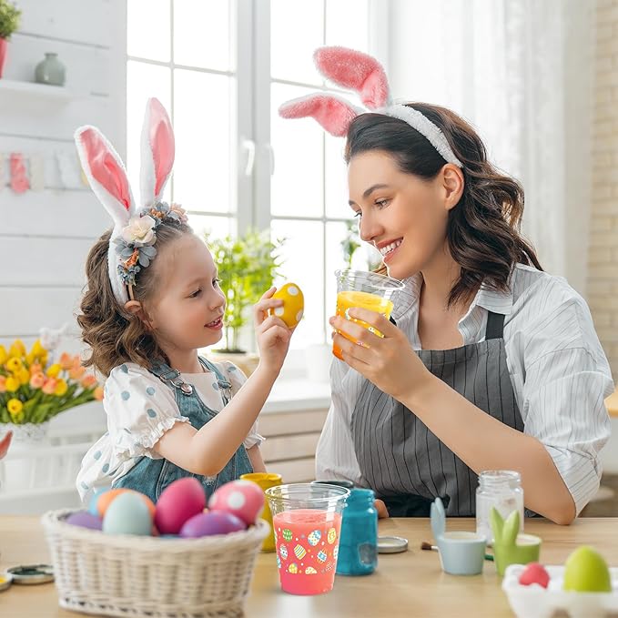 100 Pcs Easter Plastic Cups, 16 Oz Colorful Eggs Disposable Clear Party Cups for Spring Easter Party Decoration Supplies Cold Drinking Beverage Ice Cream Snacks
