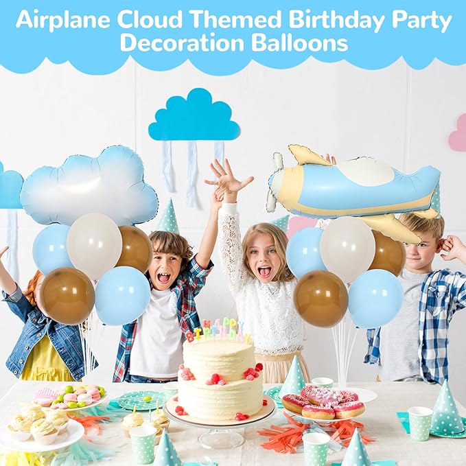 Airplane Baby Shower Birthday Party Decorations Balloons Stand Kit 2 Sets with 2 Airplane Cloud Foil Balloons Baby Boy Shower Balloon Centerpiece for Table for Kid Time Flies 1st Birthday Party Decor