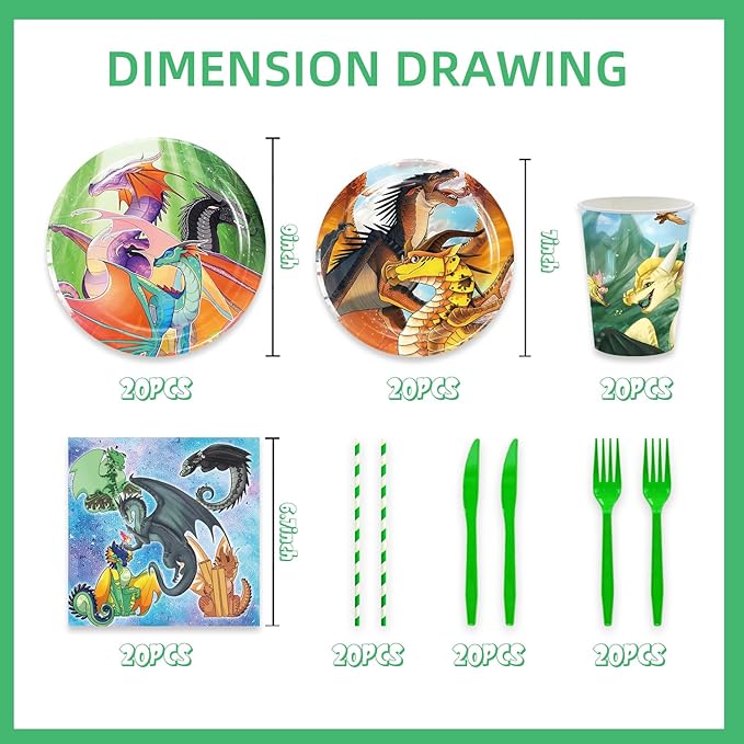 140Pcs Wings of Fire Parties,Party Tableware Disposable Dinnerware Plates Cups Napkins for Baby Shower Party Decoration Supplies,Serves 20 (Multicolor)