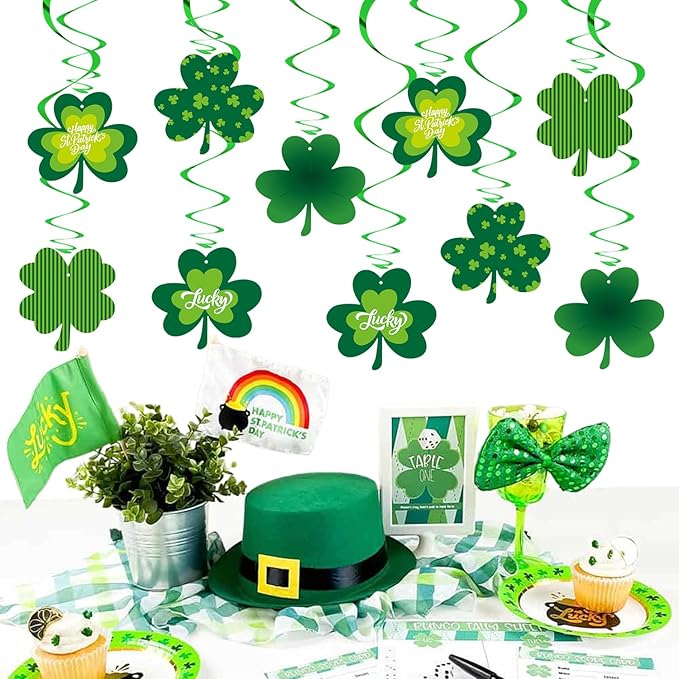 St-Saint Patricks-Day Decorations Shamrock Green-Swirl - 20pcs St. Patrick's Day Decorations Hanging Decoration Streamers,Baby Birthday Irish Party Lucky Decor Supplies Panduola
