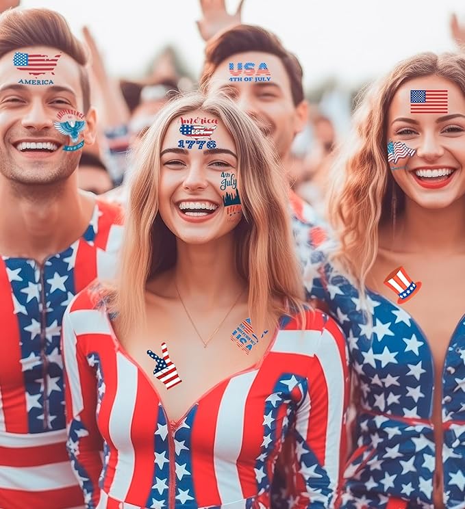 80PCS 4th of July Temporary Tattoos for Teenages & Adults, Patriotic Party Favors, USA Flag, Fireworks, Eagle, Statue of Liberty, Independence Day, Memorial Day, 4th of July Outfits for Women