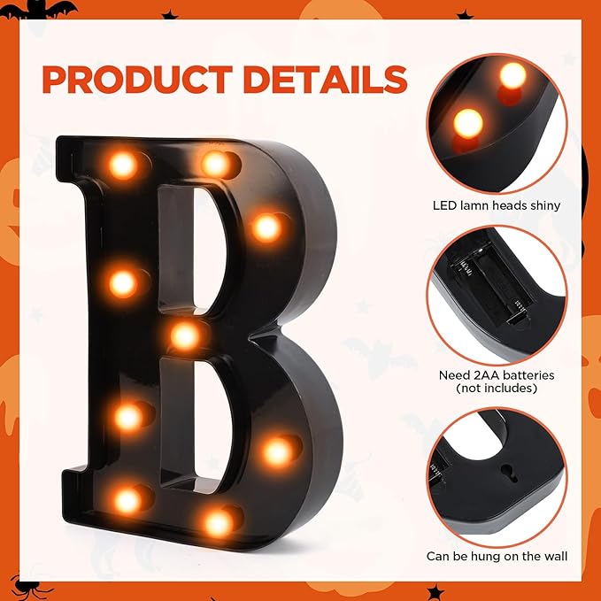 3 Pcs LED Marquee Light Up Letters Black Boo Sign Halloween Decorations Indoor Boo Halloween Lights for Home Kitchen Tabletop Fireplace Party Decoration (Orange)