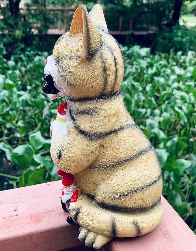 St. Patrick's Day Cat Gnomes Statue Cat Eating Gnome Statues Weird Gnomes Figures Garden Decor for Outdoor Patio Lawn Yard Decor