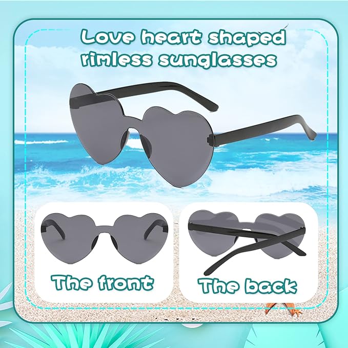 YQVIE 20 Pack Heart Shaped Sunglasses One Piece Candy Color Rimless Glasses for Women Bachelorette Party Supplies