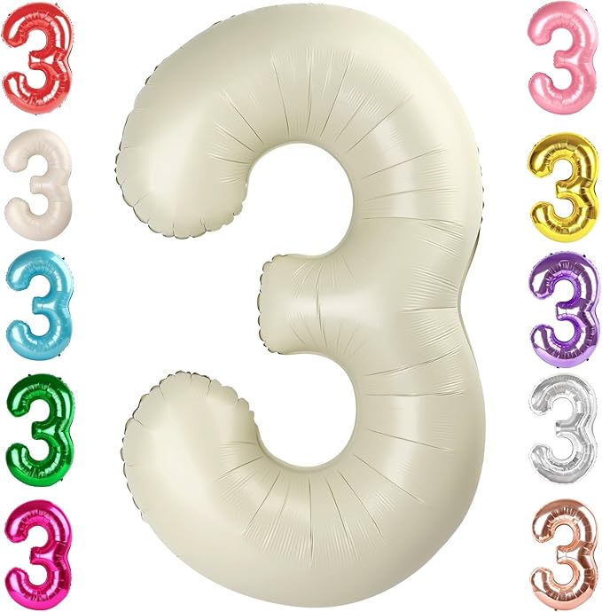 Numbers Balloon 3, 40 Inch Large Cream White Balloon for Three Year Old Birthday Decor, 3 13 30 31 Birthday Party Decorations for Wedding Supplies
