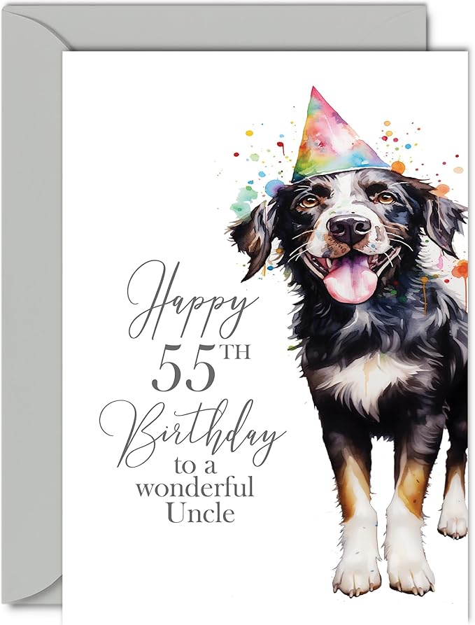 55th Birthday Cards for Uncle - Party Dog - Happy Birthday Card for 55 Year Old Uncle from Niece Nephew, 5x7 Inch Bday Man Men Him Greeting Cards Gift for Uncle Birthday Gifts