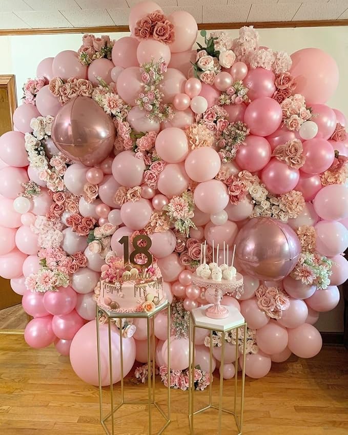 Biapian 12Pcs Light Pink Round Balloons Foil, 22" 18" 15" 10" 4D Sphere Shaped Ball Balloon, Large Metallic Pink Balloons for Wedding Prom Bridal Baby Shower Birthday Party Decorations Backdrop