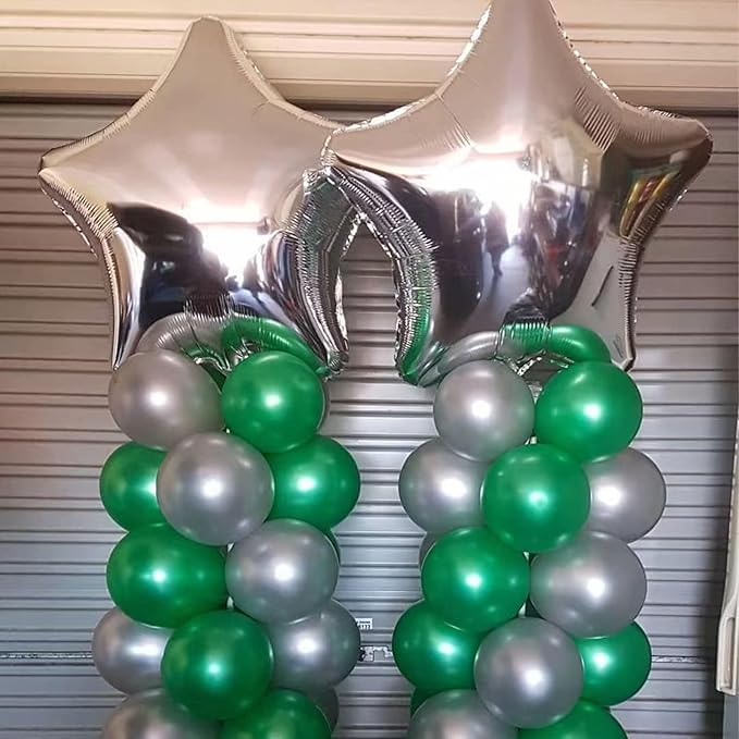 Green and Silver Balloon Garland, 100 Pcs Metallic Silver and Dark Green Balloon Arch Kit, Metallic and Latex Balloons Different Sizes for Graduation Jungle Safari Themed Party Decorations