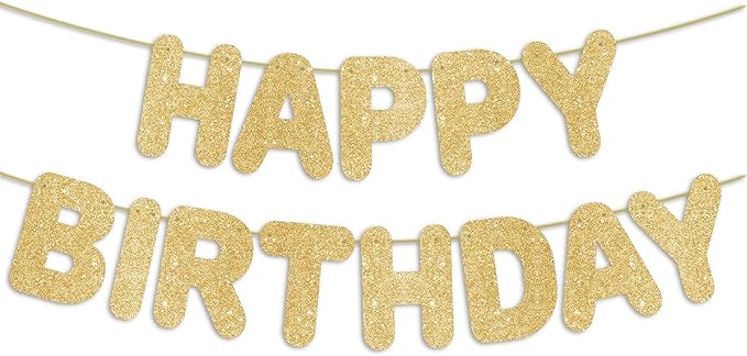 Pre-Strung Happy Birthday Banner Gold Glitter Banner, Golden 30th 40th 50th 60th 70th 80th Birthday Party Decorations & Decor for Women & Men & Boy & Girl, Happy Birthday Backdrop/Sign/Gift