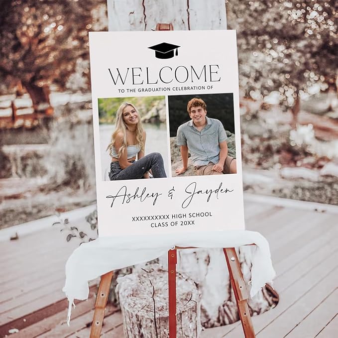 My4gifts Graduation Party Welcome Sign with Photo, Greenery Grad Poster, Personalized Graduation Decor, Class of 2025 Welcome Board, Senior Party Sign, Custom Grad Celebration Sign - 23