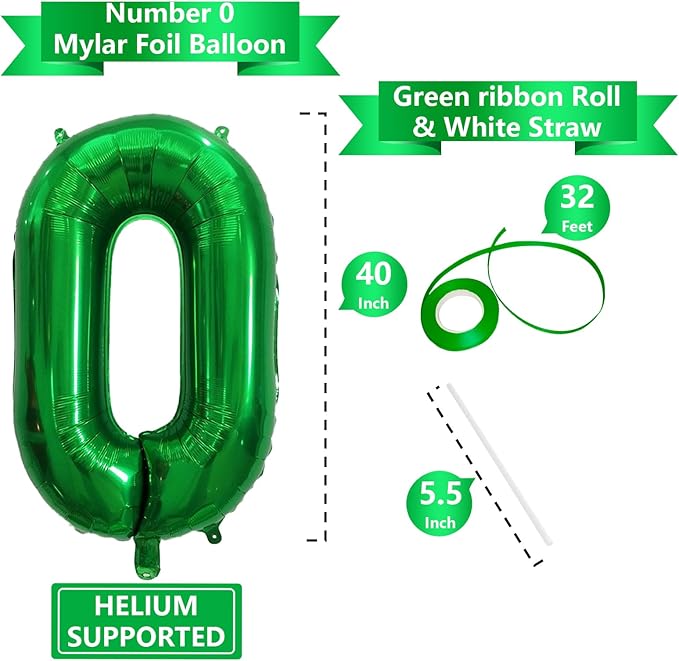 Number Balloons Green Party Balloon - Giant Number 0 Balloon, 40 Inch Large Balloon for St. Patrick's Day Games Theme Birthday Decoration, Girls Boys Party Supplies