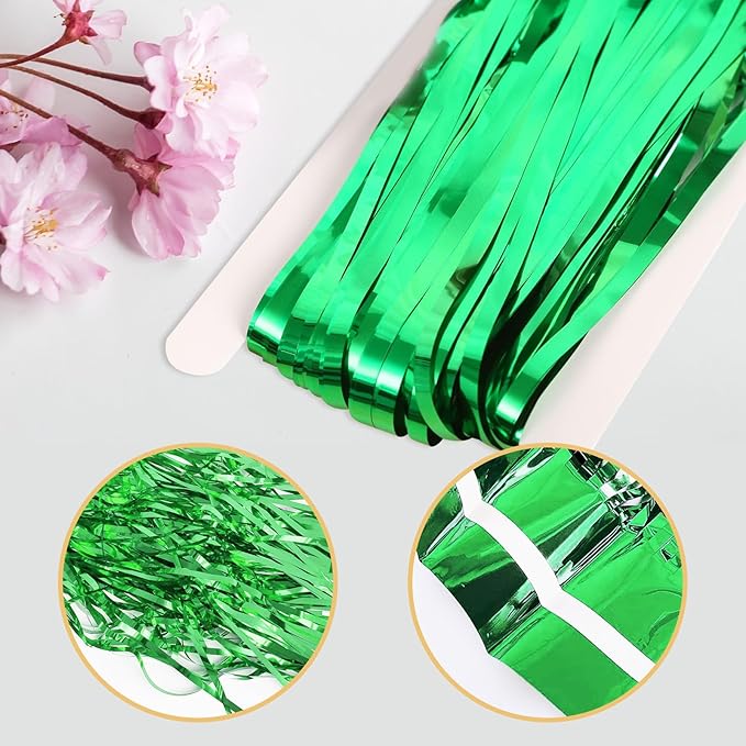 6 Pack Green Foil Curtain Backdrop 3.2ft x 6.6ft Metallic Tinsel Fringe Backdrop Curtains Streamer Photo Booth Backdrop for Birthday Engagement Bachelorette Christmas Holiday Party Decorations