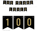 Andaz Press Faux Gold Glitter on Black Birthday Party Banner Decorations, 100 Years Loved, Approx 5-Feet, 1-Set, 100th Birthday Milestone Colored Hanging Pennant Decor