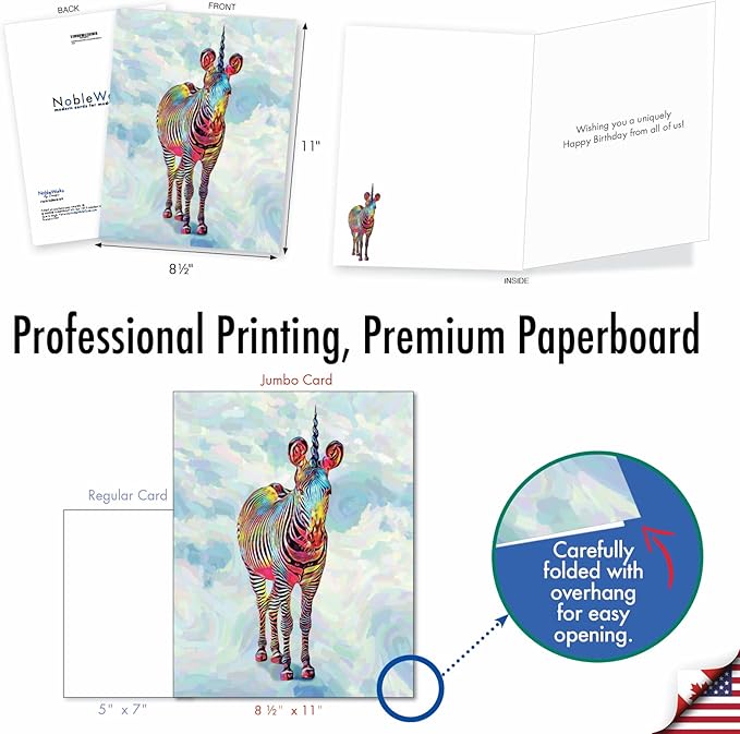NobleWorks Jumbo Birthday Greeting Card From Us 8.5 x 11 Inch with Envelope (1 Pack) Oversize Jumbo Bday Zebra-corns-Forward J10312CBDG-US