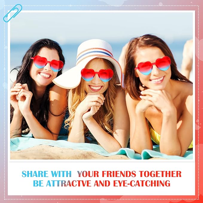 Photect 12 Pair Heart Shaped Sunglasses Neon Color Transparent Heart Glasses for Women Party Favor