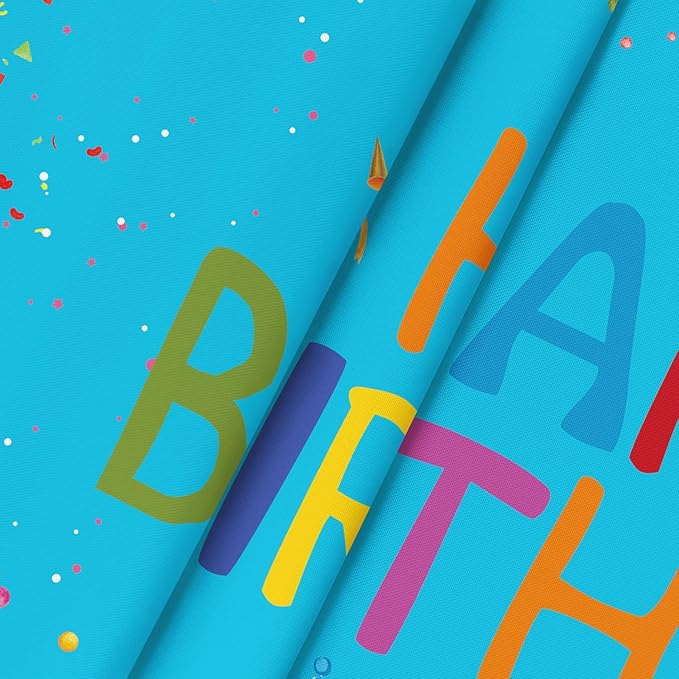 Horaldaily Birthday Tablecloth 90x90 Inch Round, Happy Birthday Ballon Blue Washable Seasonal Table Cover for Party Picnic Dinner Decor