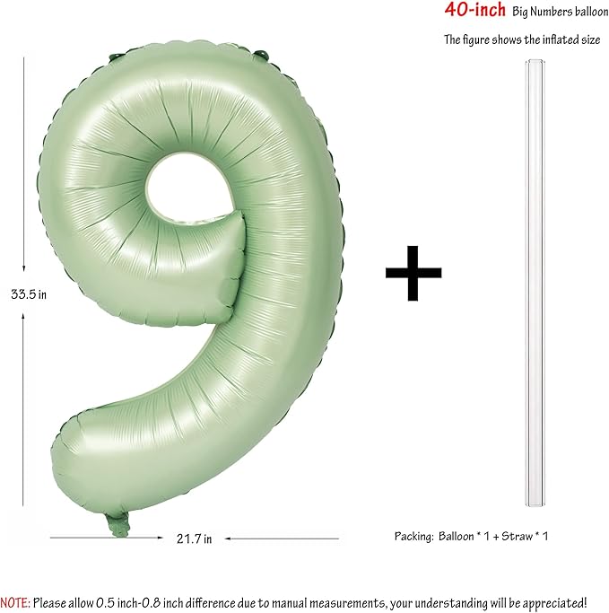40" Olive green Number Balloons Helium Foil Mylar Balloon Birthday Party banquet Decoration Digital 9