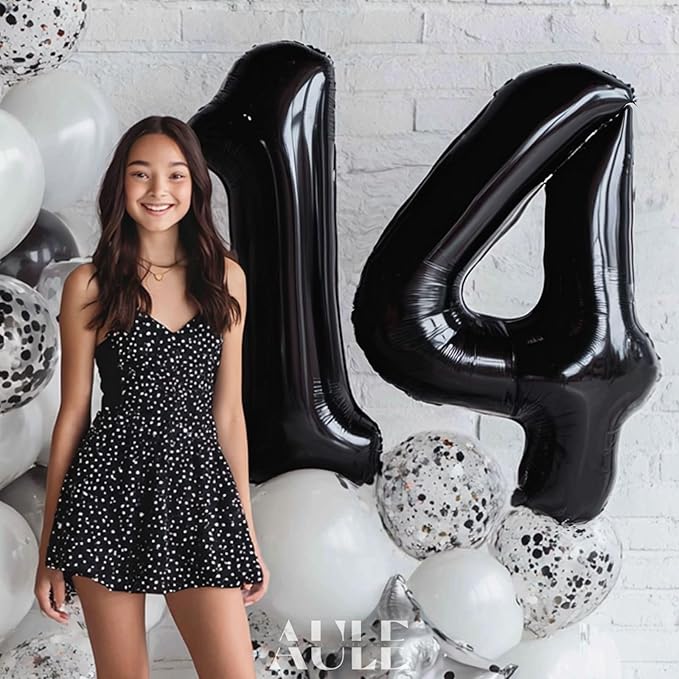 AULE 40 Inch Large 14 Balloon Numbers Black, Big Foil Number Balloons, Giant Helium Happy 14th Birthday Party Decorations for Boy and Girl, Huge Mylar Anniversary Party Supplies