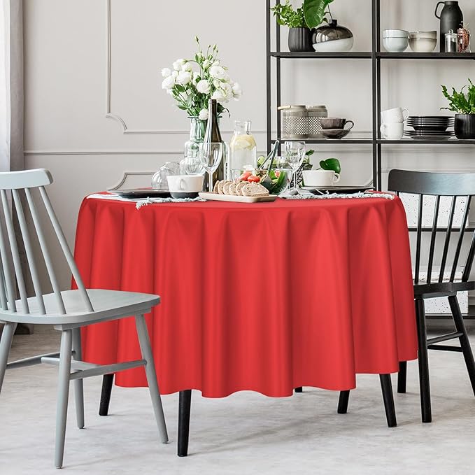 Kopokita 2 Pack Red Round Disposable Plastic Tablecloths 84 inch Party Table Covers