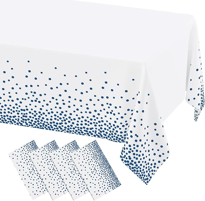 misaya 4 Packs Dot Disposable Table Cloth, 54 x 108 Inch Waterproof Plastic Tablecloth, Rectangle Navy Dots in White Table Covers for Easter, Picnic, Birthday, Party
