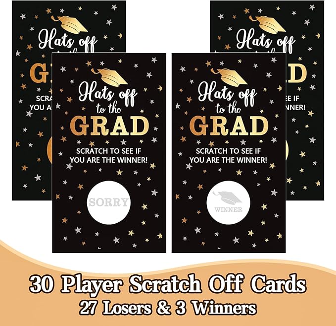 COCHIE 30 Cards Scratch Off Graduation Party Game, Class of 2025 Door Raffle Grad Games, Graduation Parties Supplies Favor Decorations (Black Gold)