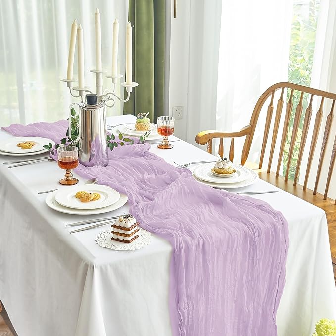 IVAPUPU 2 Pcs Cheesecloth Table Runner - 10ft Lilac Purple Lavender Easter Spring Boho Gauze Cheese Cloth Table Runners for Baby Shower Decoration Wedding Party Garden Decor