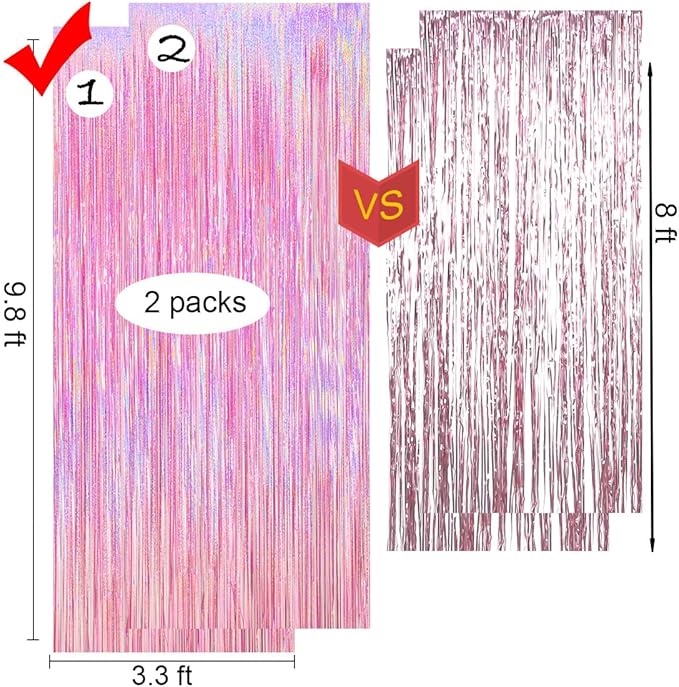 Glitter Pink Fringe Party Curtain - 6.5x9.8 feet, Pack of 2 | LILF Pink Tinsel Streamers Foil Fringe Backdrop Curtain with Non-Marking Tape for Birthday Bachelorette Party Decoration Photo Booth Props