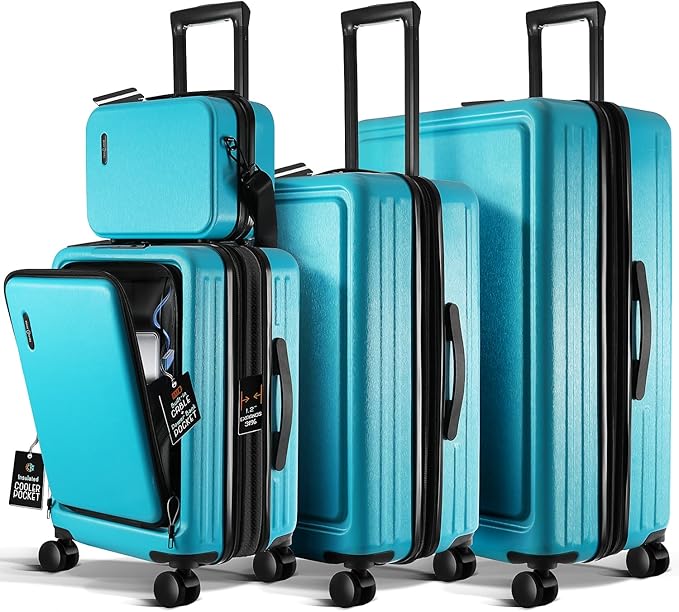 TRAVELARIM Hard Shell Luggage Sets with Spinner Wheels 4 Piece, Expandable Large Suitcases with TSA Lock, Travel Large Suitcase Set, Teal Luggage Set