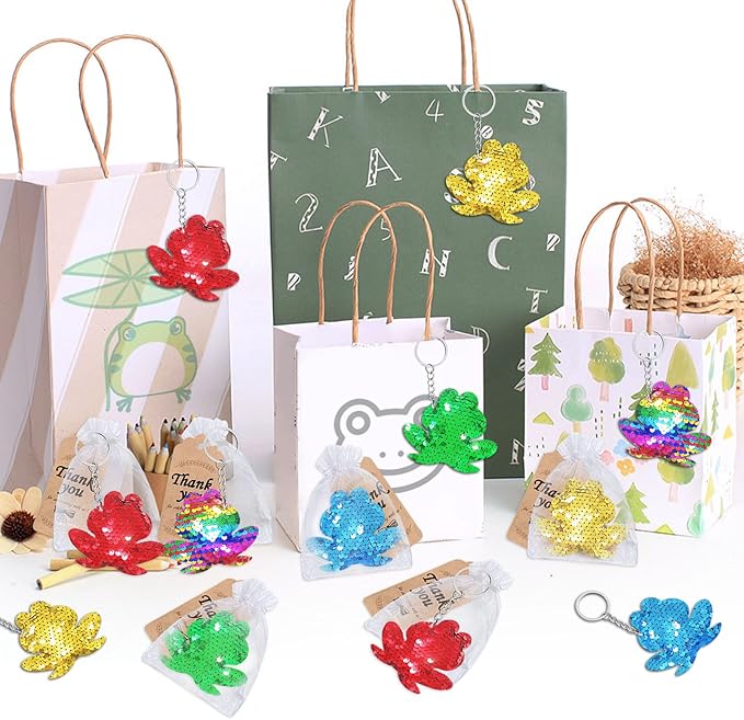 CiciBear 25 Pack Frog Sequin Keychains for Green Frog Girls Baby Shower First Birthday Reptile Camping Themed Party Favors, Kids and Adults Birthday Gift, Baby Shower, Party, 5 Colors