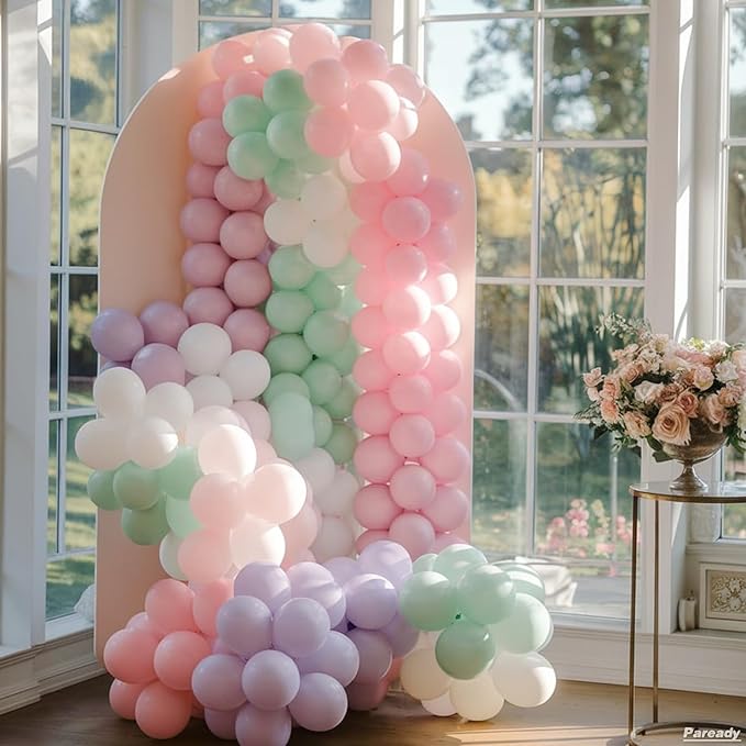 Green Pink Balloon Garland, 120pcs Macaron Green Purple Dusty Pink Kit with Iridescent 4d Foil Balloon Different Sizes For Girl Woman Spring Garden Theme Birthday Baby Shower Party Wedding Decoration