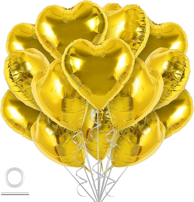 TONIFUL 30Pcs 18 Inch Gold Heart Balloons Gold Heart Shape Foil Mylar Balloons Decoration for Birthday Valentine's Day Wedding Bridal Shower Anniversary Engagement Party Supplies