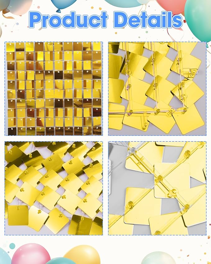 Gold Shimmer Wall Backdrop 12 Panels Cover 4 x 3 Ft, Photo Backdrops for Wedding,Anniversary,Birthday,Party Decoration