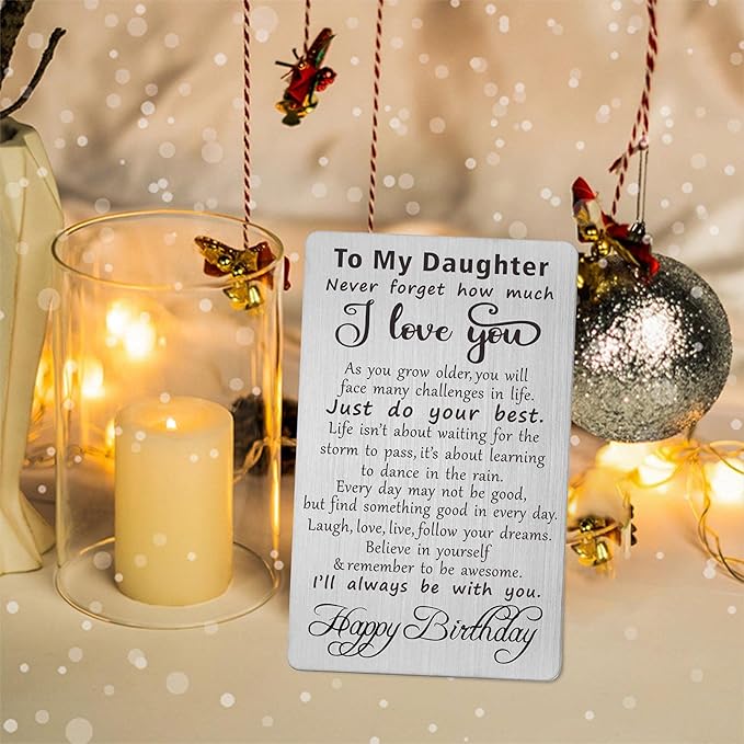 TANWIH Daughter Birthday Gifts – Engraved Metal Birthday Card for Daughter – Special Celebration Keepsake