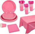 Ottin 169PCS Hot Pink Party Supplies for 24 Guests – Disposable Paper Plates, Napkins, Cups, Forks, Knives, Spoons & Tablecloth for Birthday, Wedding, Halloween, Thanksgiving, Christmas, and New Year