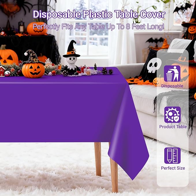 MRJ Purple Tablecloth 3 Pack Plastic Table Cloth 54 x 108 Inch Disposable Decorative Party Holiday Birthday Tablecloths for Rectangle Tables